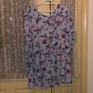 Plus Size Striped Floral Blouse
